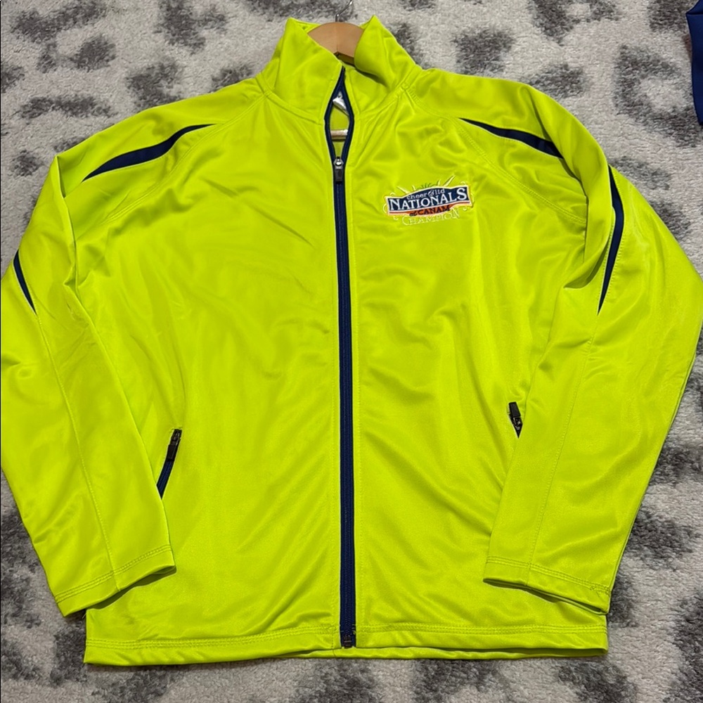 Canam Cheer Ltd Bright Green/Yellow Nationals Jacket - Varsity size M